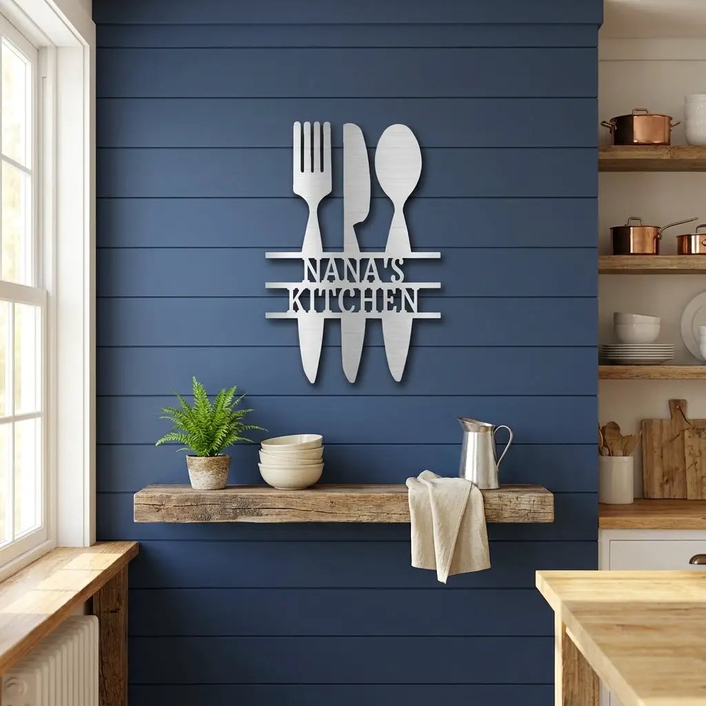 Personalized Kitchen Metal Sign – Farmhouse Kitchen Utensils Custom Name Sign
