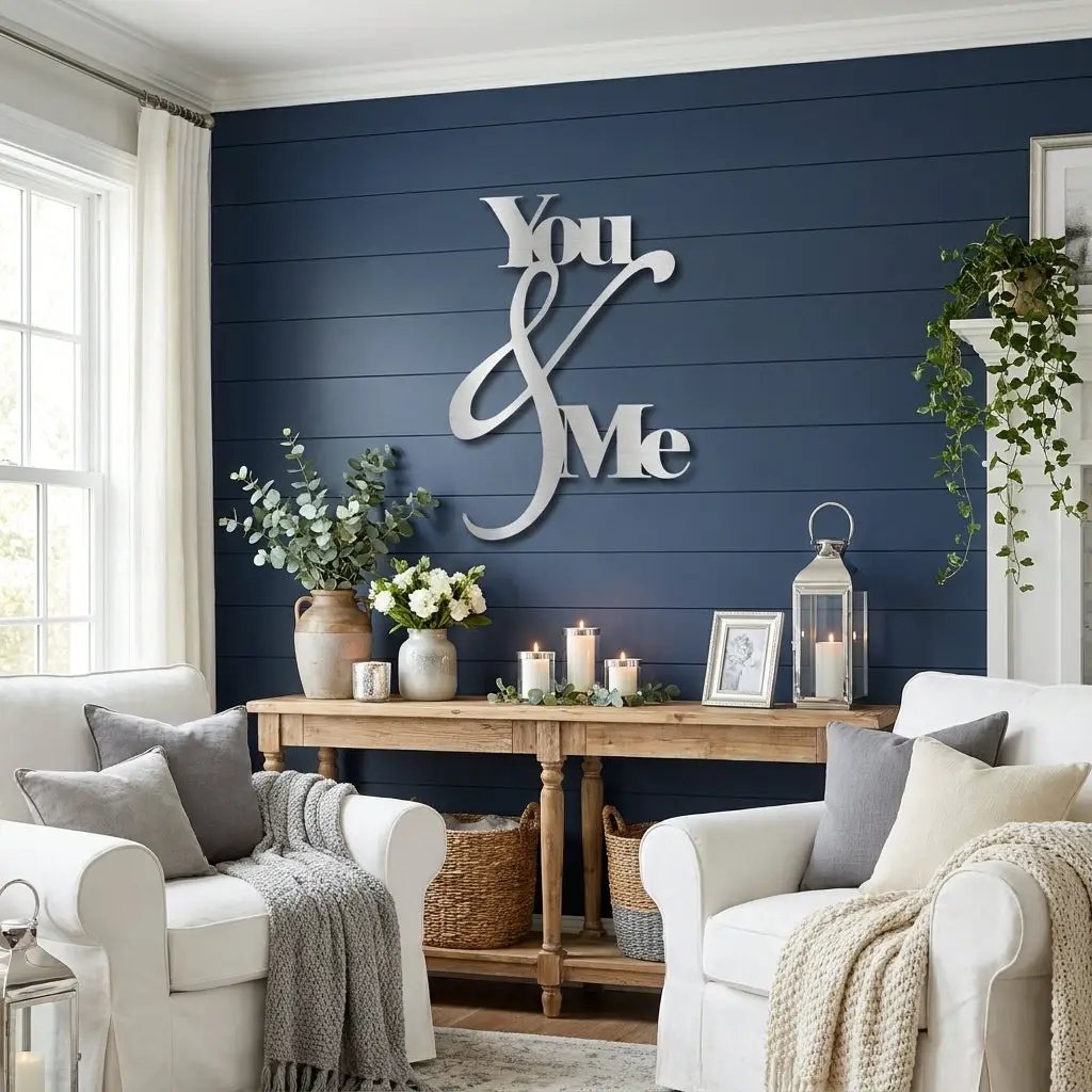 You and Me Metal Wall Art – Romantic Couple Sign – Wedding Gift, Anniversary Decor, Farmhouse Bedroom Wall Decor, Love Sign
