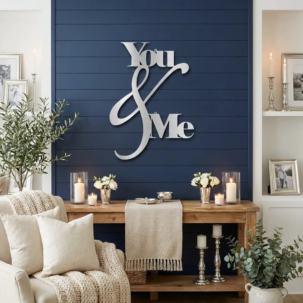You and Me Metal Wall Art – Romantic Couple Sign – Wedding Gift, Anniversary Decor, Farmhouse Bedroom Wall Decor, Love Sign