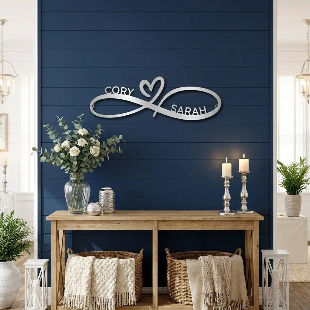 Personalized Infinity Name Metal Wall Art – Custom Couple Sign with Heart, Wedding Gift, Anniversary Decor, Romantic Home Decor
