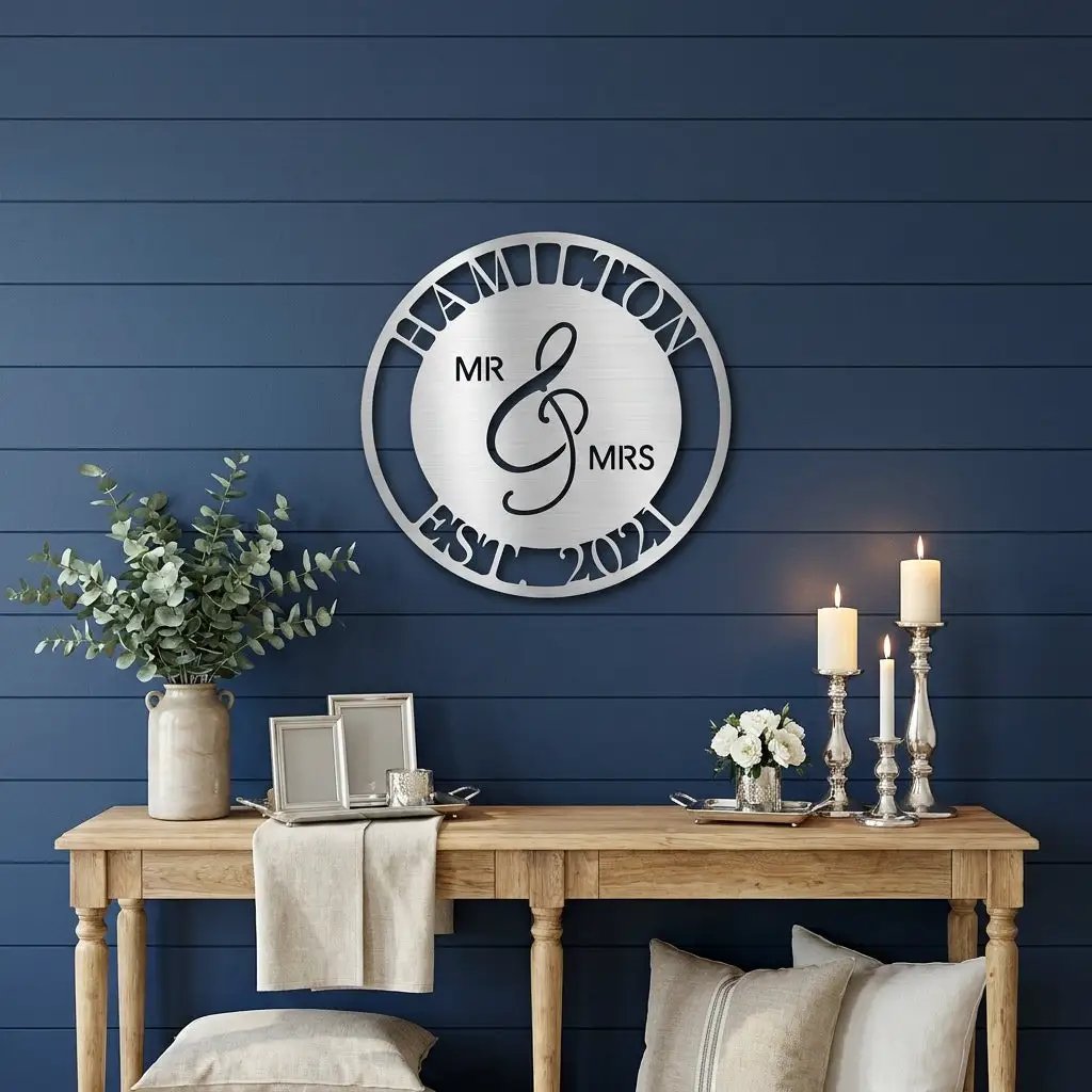 Personalized Mr and Mrs Metal Wall Art Sign with Family Name and Established Date – Custom Wedding Gift, Anniversary Name Sign, Last Name Wall Decor