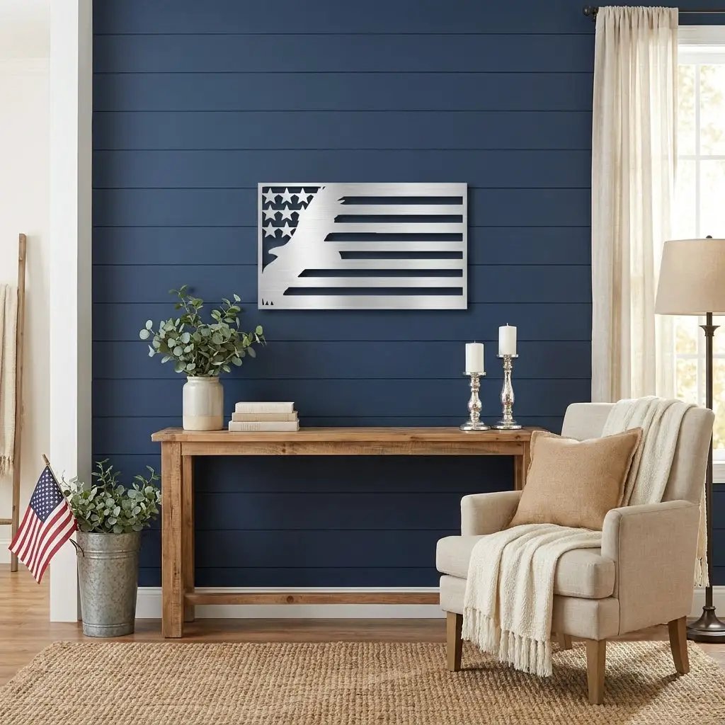 American Flag Eagle Metal Wall Art, Patriotic Eagle Decor, USA Flag Wall Art,