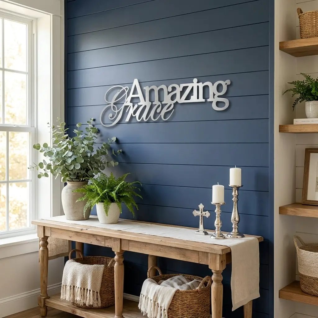 Amazing Grace Metal Wall Art Sign – Christian Steel Scripture Decor – Inspirational Faith Home Decor – Laser Cut Metal Sign