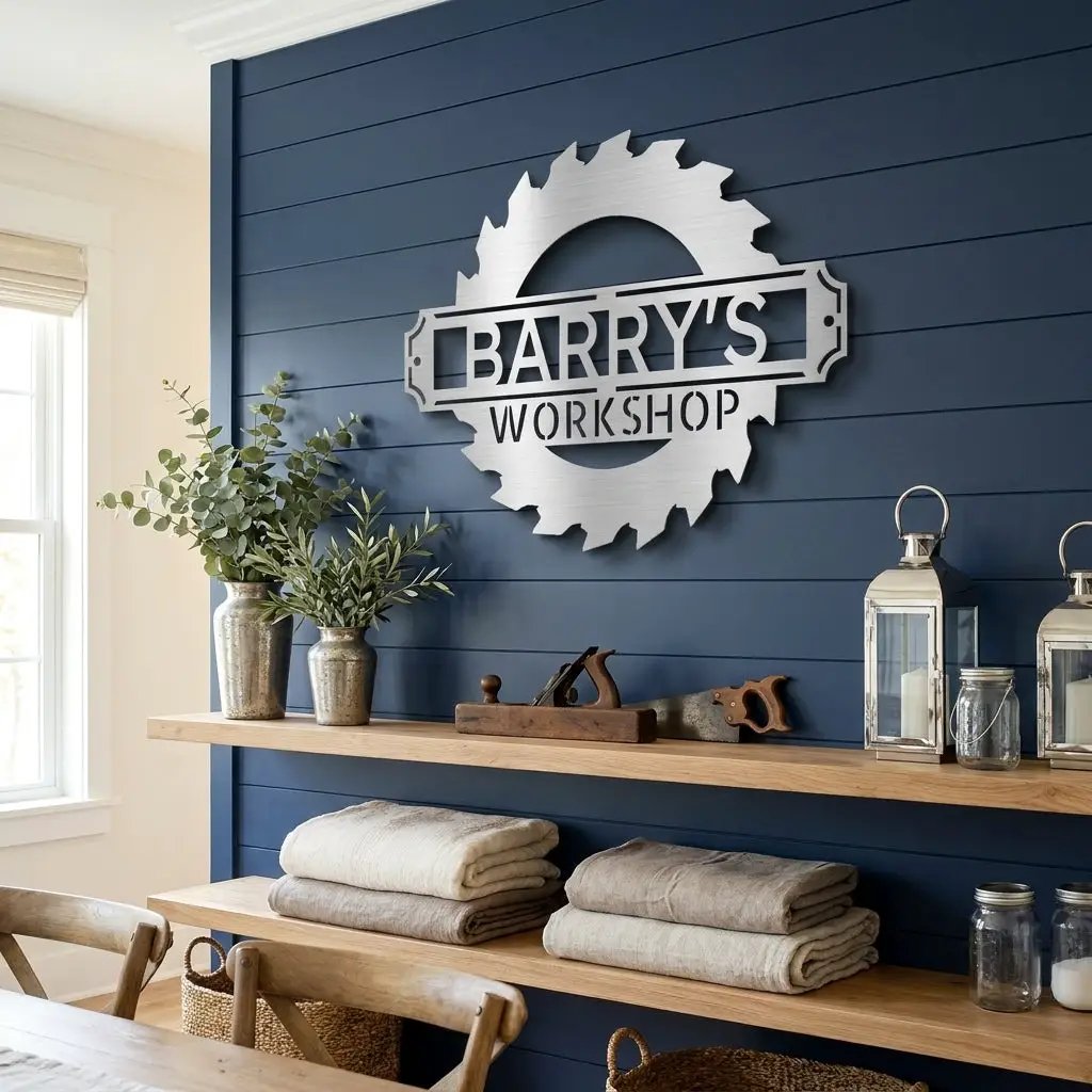 Workshop Personalized Metal Sign, Custom Saw Blade Sign, Garage Wall Decor