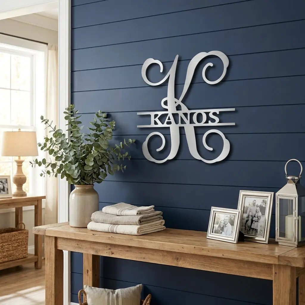 Family Name and Initial Personalized Metal Art Wall Sign