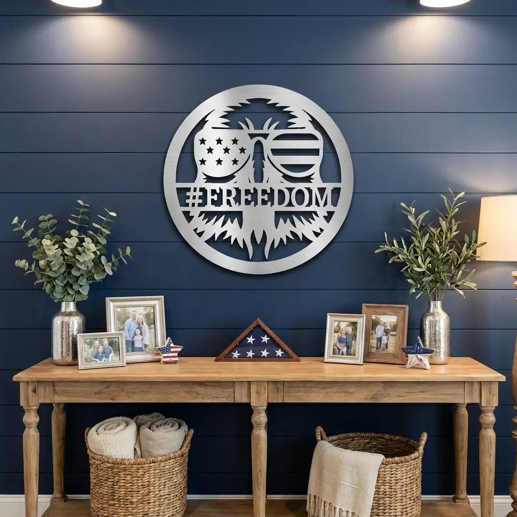 Personalized Freedom Eagle Metal Wall Art – Custom Patriotic American Flag Steel Sign – USA Freedom Decor for Veterans, Military Families & Patriot Homes