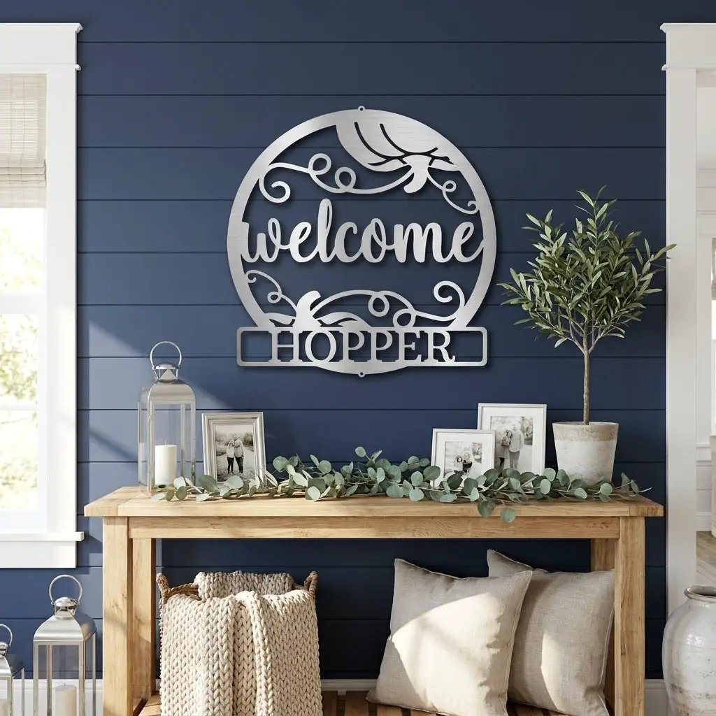 Personalized Pumpkin Metal Wall Art – Welcome Fall Sign with Family Name – Rustic Autumn Decor – Custom Front Door Pumpkin Sign – Farmhouse Fall Decor