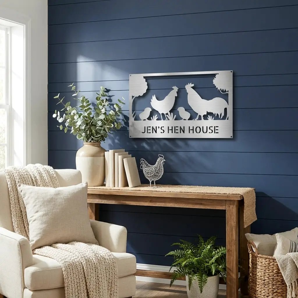 Personalized Chicken Coop Metal Sign | Custom Hen House Farmhouse Wall Decor | Chicken Family Metal Art