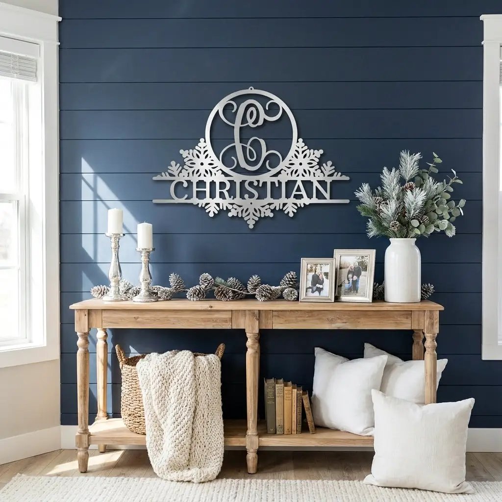Personalized Family Name Metal Wall Art with Initial – Custom Monogram Steel Sign – Wedding Gift – Housewarming Decor – Farmhouse Wall Art