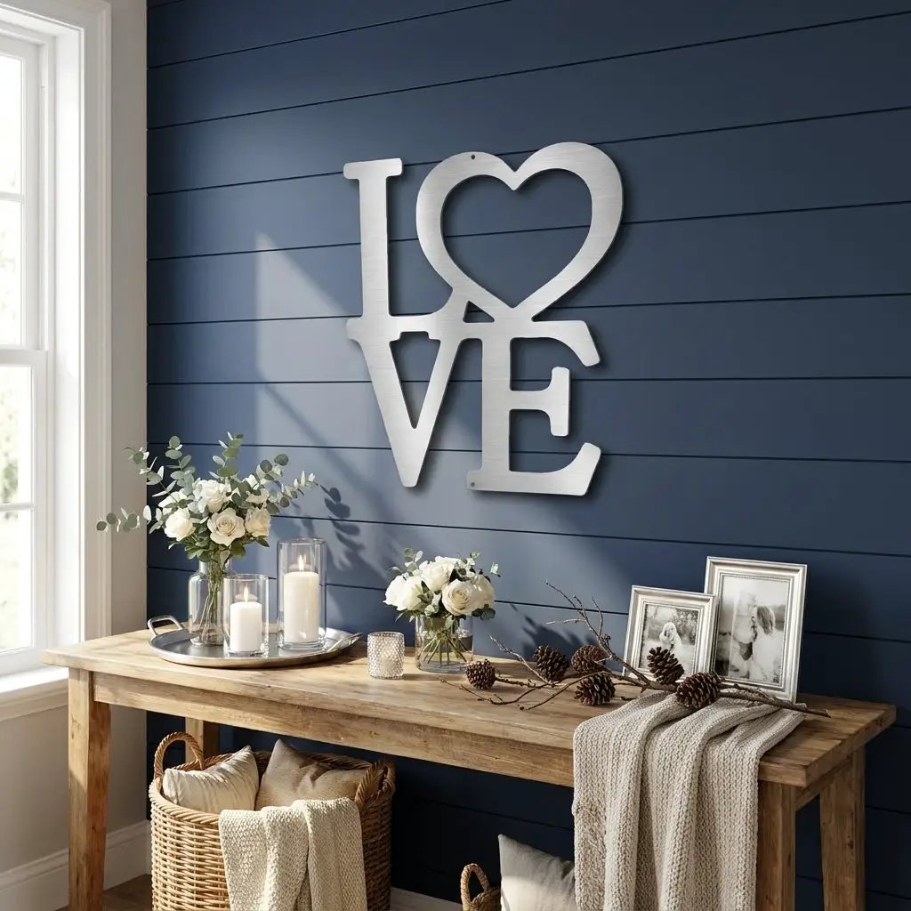 LOVE Metal Wall Art Sign with Heart – Romantic Steel Wall Decor – Wedding Anniversary Gift – Modern Farmhouse Decor