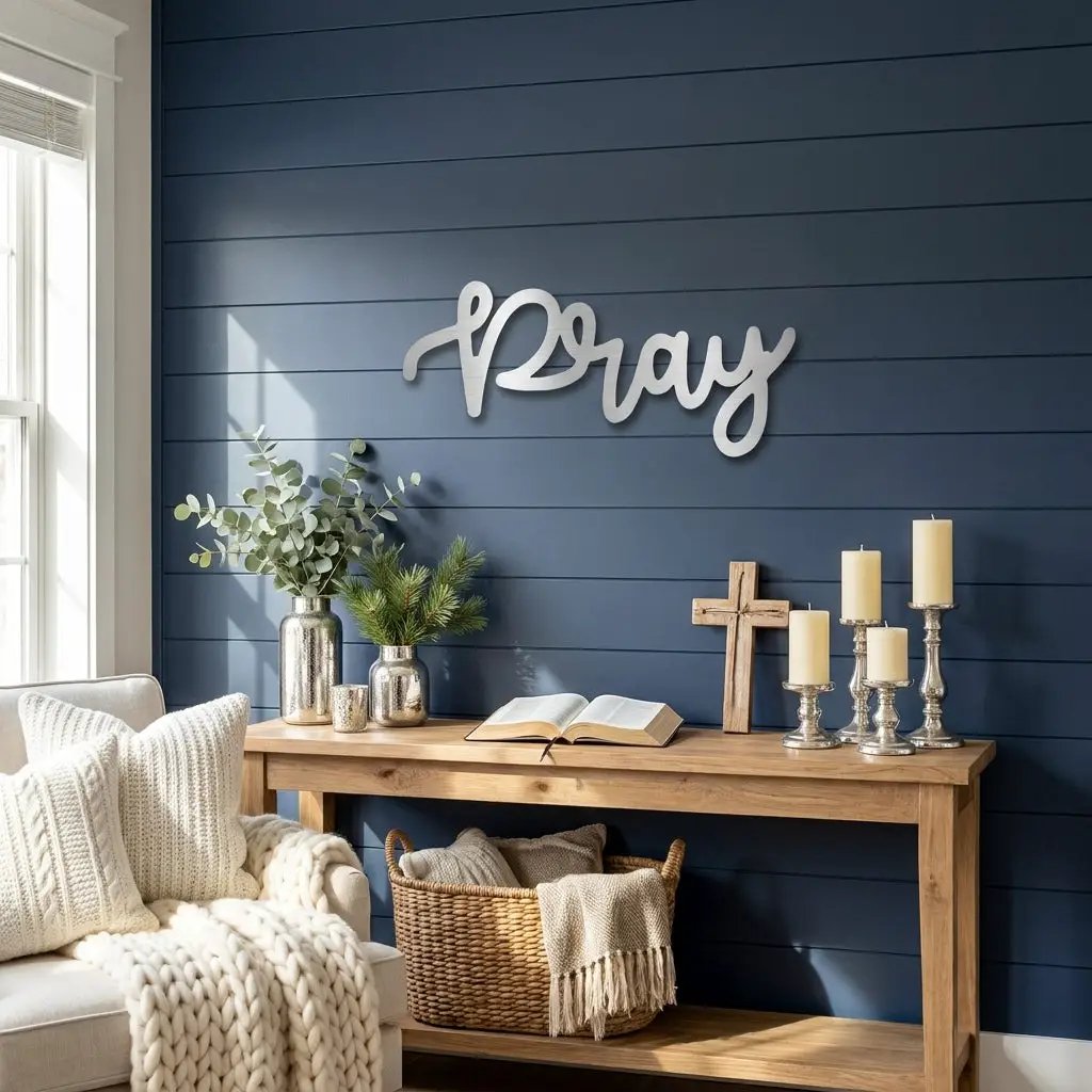 Pray Metal Wall Art – Christian Wall Decor – Faith Script Sign – Religious Home Decor