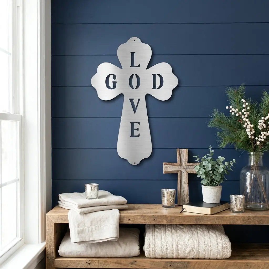 God Love Cross Metal Wall Art – Christian Wall Decor – Religious Cross Sign – Faith Home Decor – Bible Verse Style Wall Art