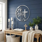 Easter Cross Metal Wall Sign – Christian Home Decor – He Is Risen