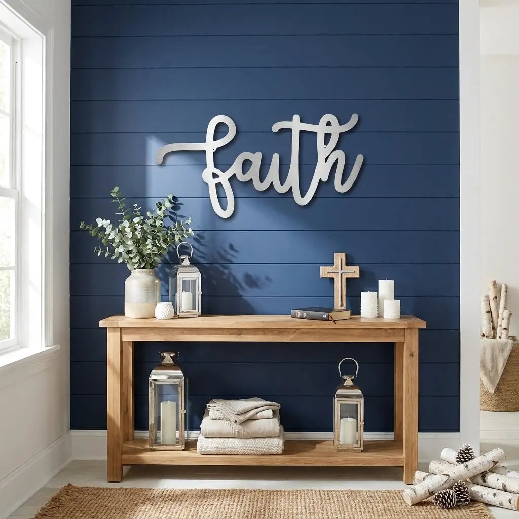 Faith Script Metal Wall Art – Christian Home Decor – Inspirational Metal Sign – Minimalist Religious Wall Decor