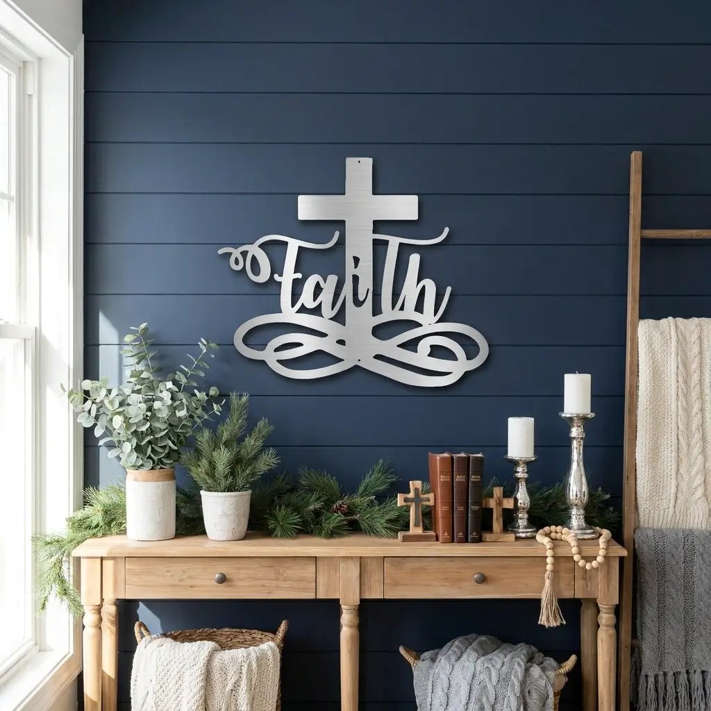 Faith Cross Metal Wall Art | Christian Scripture Decor | Inspirational Religious Wall Hanging