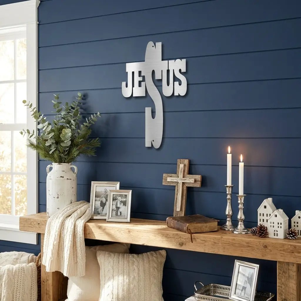 Jesus Cross Metal Wall Art | Christian Religious Decor | Inspirational Faith Wall Hanging