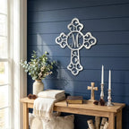 Personalized Initial Cross Metal Wall Art | Custom Monogram Christian Cross Decor | Ornate Faith Wall Hanging