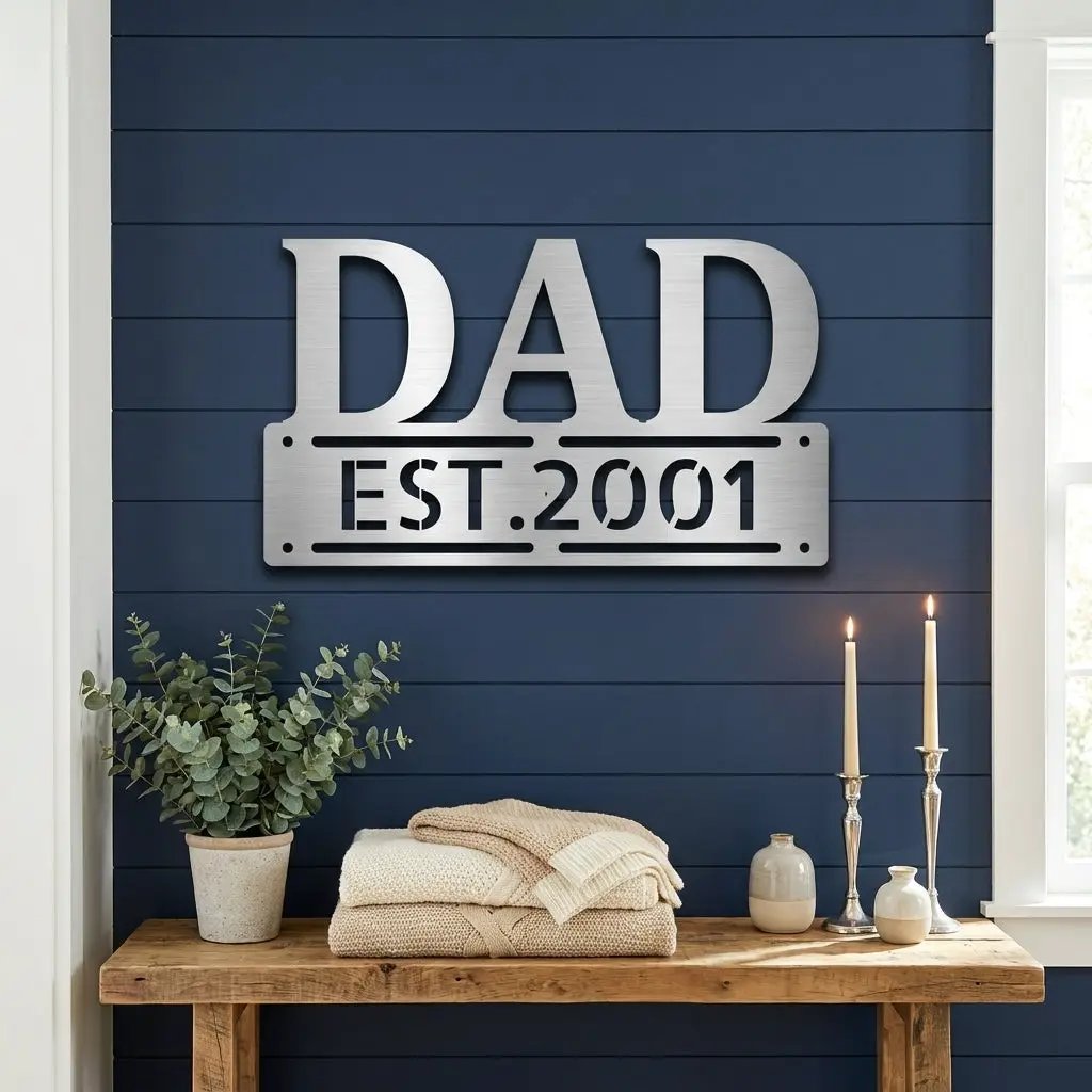 Personalized Dad Metal Wall Art | Custom Established Sign for Father | Rustic Family Name Decor