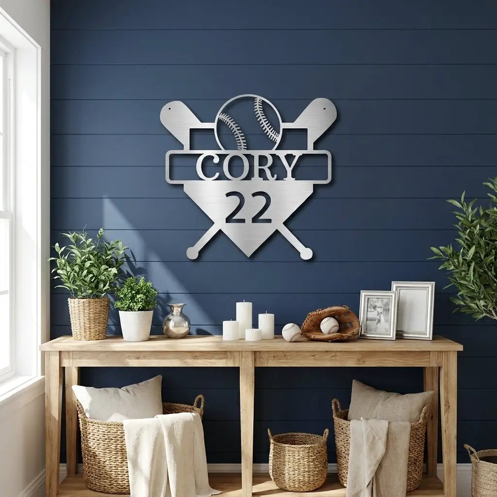 Baseball Home Plate Custom Name Metal Art Wall Sign