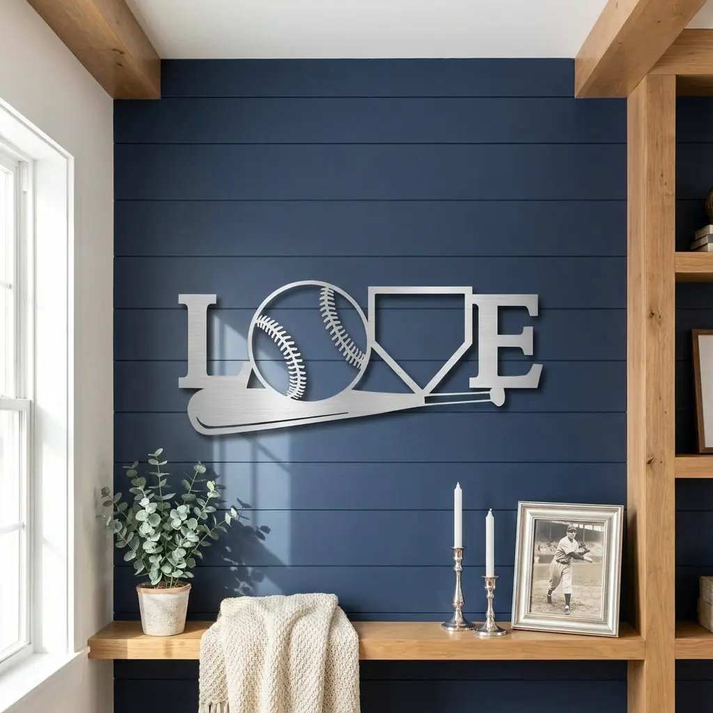 Baseball Love Metal Wall Art – Baseball Heart Sign – Sports Wall Decor – Gift for Baseball Lovers