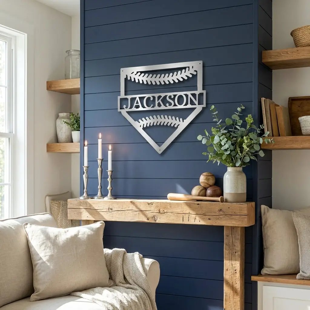 Personalized Baseball Home Plate Metal Wall Art – Custom Name Baseball Sign – Player Gift – Baseball Room Decor – Sports Wall Art
