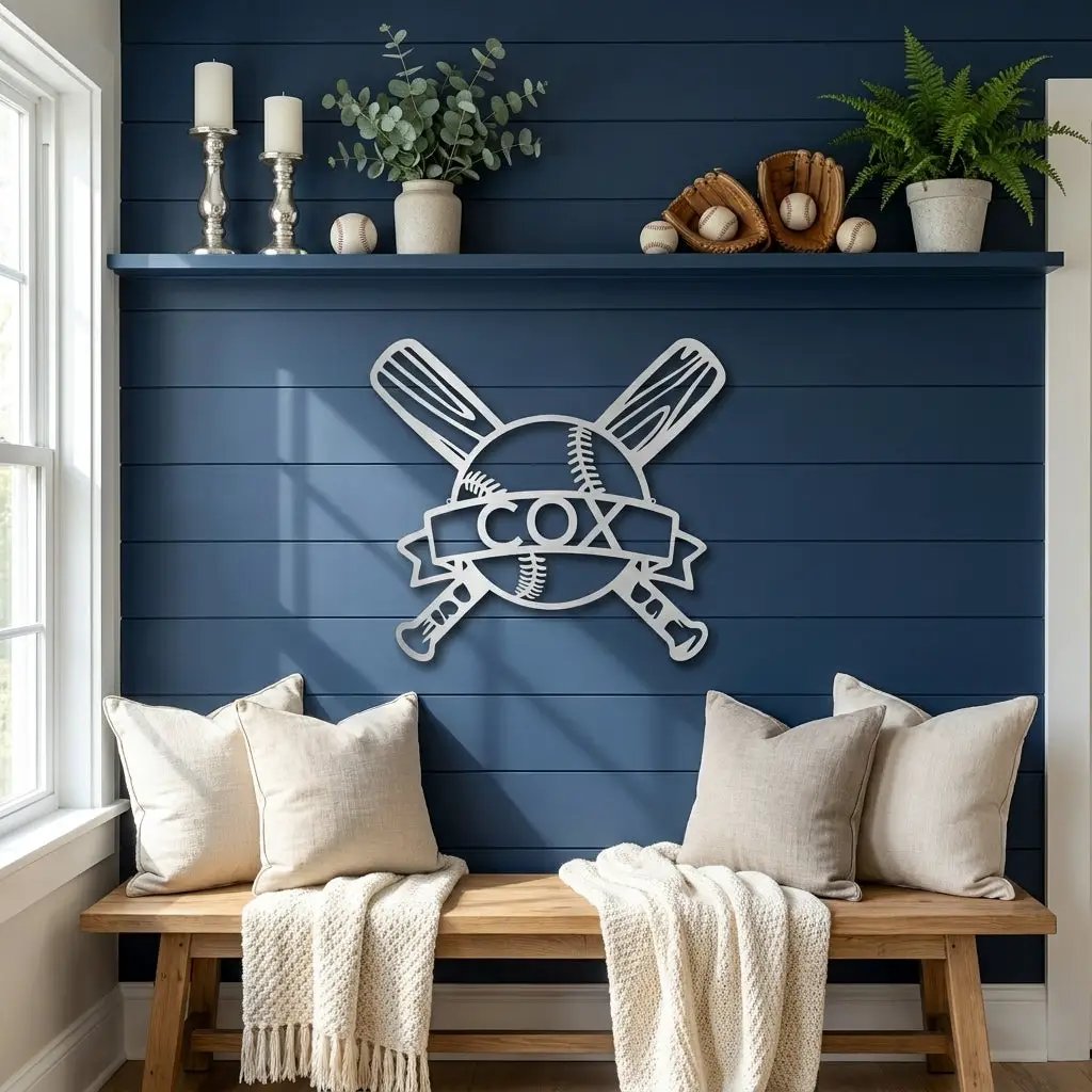 Personalized Baseball Metal Wall Art – Custom Team, Player, or Family Name Sign