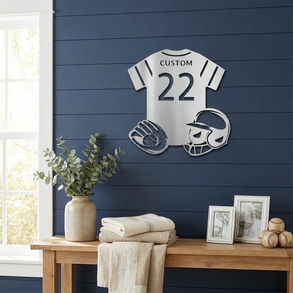 Baseball Gear Custom Name and Jersey Number Metal Wall Sign