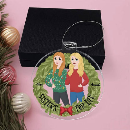 Sisters for Life Personalized Holiday Wreath Acrylic Keepsake Ornament