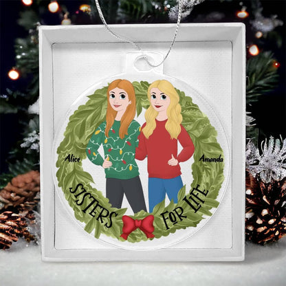 Sisters for Life Personalized Holiday Wreath Acrylic Keepsake Ornament