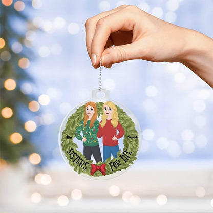 Sisters for Life Personalized Holiday Wreath Acrylic Keepsake Ornament