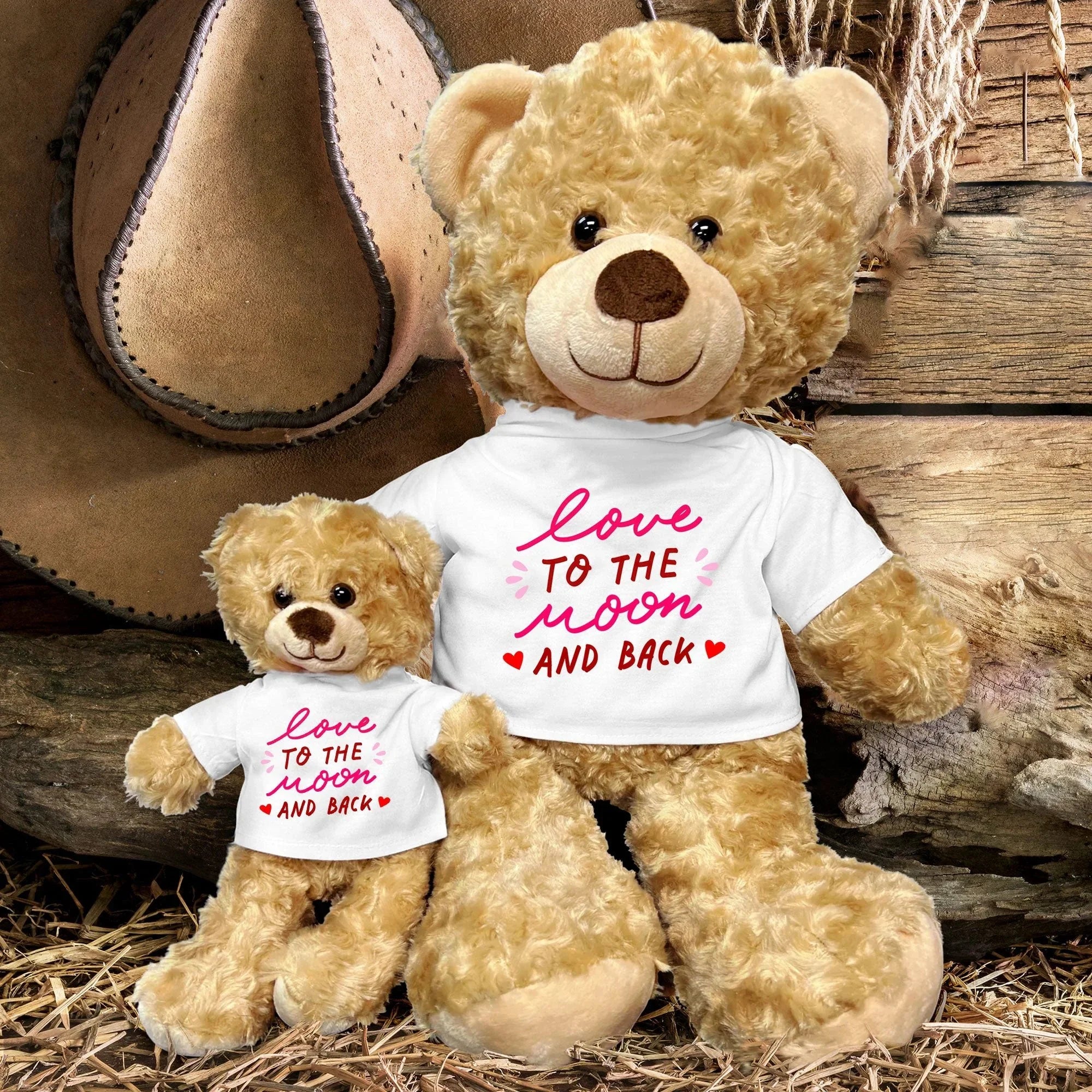 Love You to the Moon and Back - Plush Lamb, Panda, or Teddy Bear with Tee Shirt Romantic Gift for Sweetheart