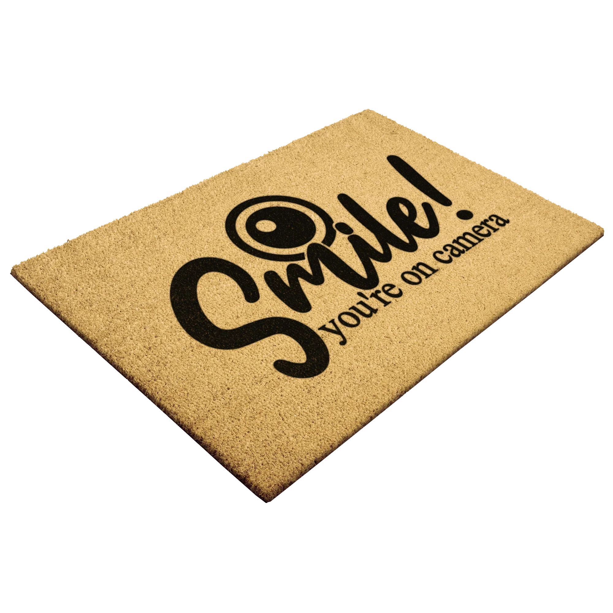 Funny Security Doormat - Smile! You’re on Camera | Coir Welcome Mat for Home Surveillance | Humorous Front Porch Décor