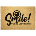 Funny Security Doormat - Smile! You’re on Camera | Coir Welcome Mat for Home Surveillance | Humorous Front Porch Décor