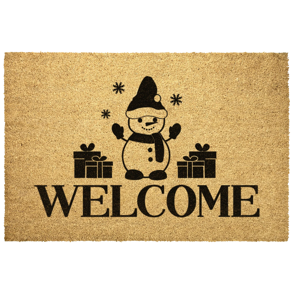 Snowman “Welcome” Doormat | Festive Coir Christmas Welcome Mat with Gifts and Snowflakes | Holiday Front Porch Décor