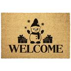 Snowman “Welcome” Doormat | Festive Coir Christmas Welcome Mat with Gifts and Snowflakes | Holiday Front Porch Décor