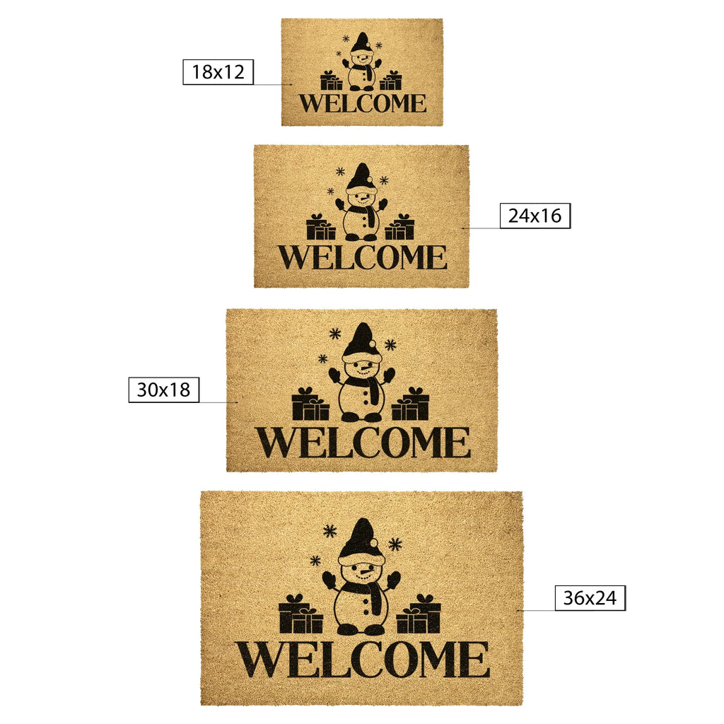 Snowman “Welcome” Doormat | Festive Coir Christmas Welcome Mat with Gifts and Snowflakes | Holiday Front Porch Décor