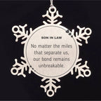 Son In Law Long Distance Relationship Gifts, No matter the miles that separate us, Cute Love Snowflake Ornament For Son In Law, Birthday Christmas Unique Gifts For Son In Law