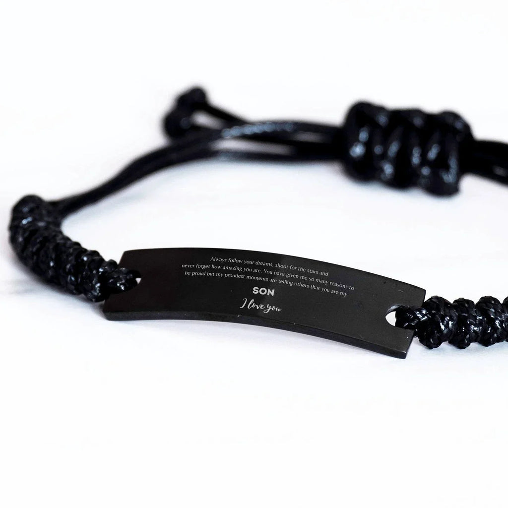 Black Rope Bracelet for Son Present, Son Always follow your dreams, never forget how amazing you are, Son Birthday Christmas Gifts Jewelry