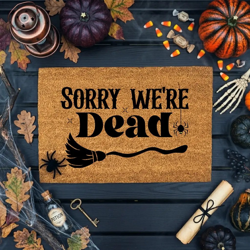 Sorry We’re Dead Coir Doormat – Funny Halloween Welcome Mat | Spooky Witchy Front Porch Decor | Rustic Fall Entry Rug