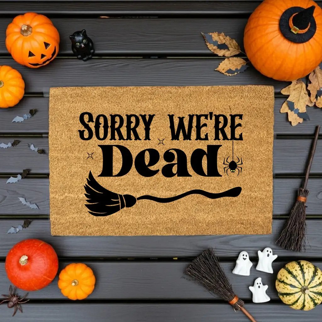 Sorry We’re Dead Coir Doormat – Funny Halloween Welcome Mat | Spooky Witchy Front Porch Decor | Rustic Fall Entry Rug