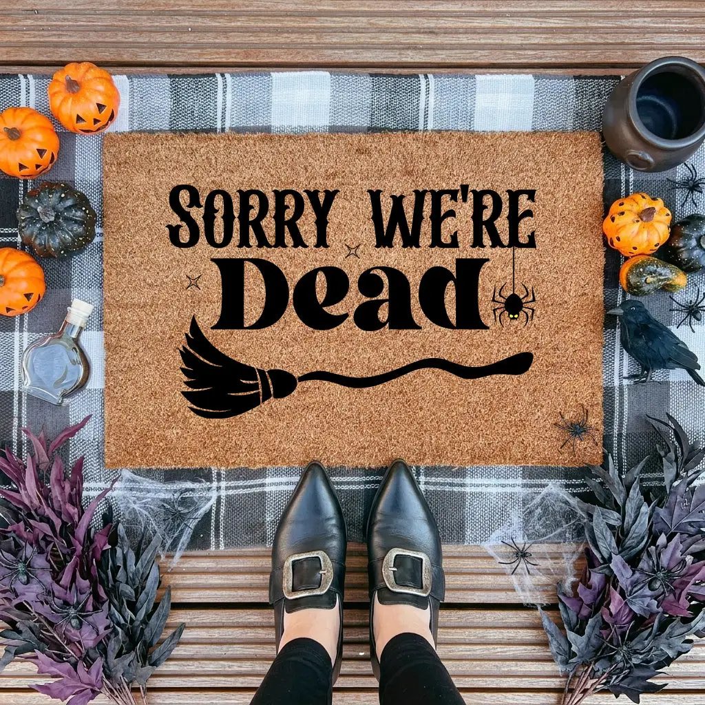Sorry We’re Dead Coir Doormat – Funny Halloween Welcome Mat | Spooky Witchy Front Porch Decor | Rustic Fall Entry Rug