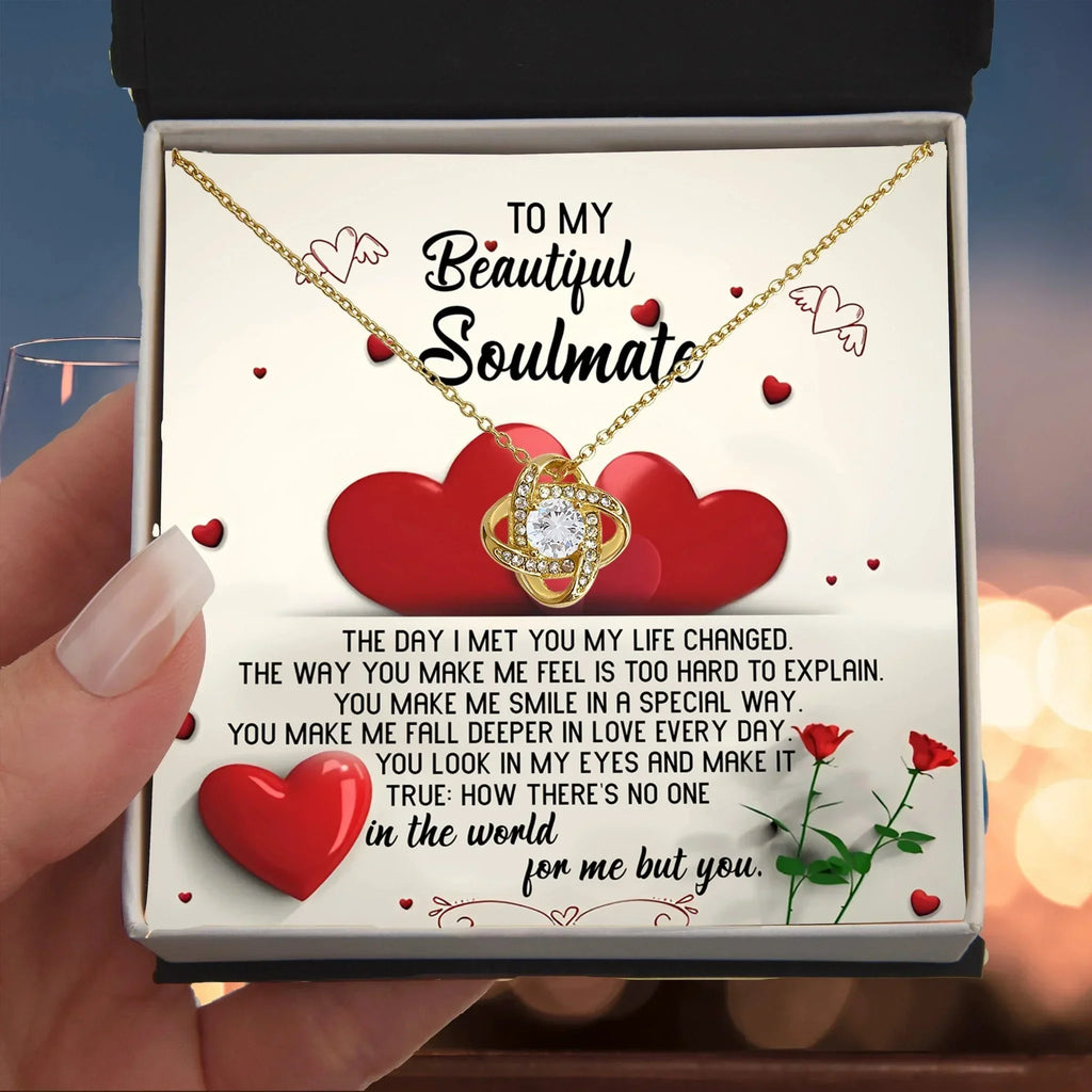 To My Beautiful Soulmate - Heartfelt Love Knot Necklace with Message Card for Valentine’s Day, Anniversary, or Special Occasions