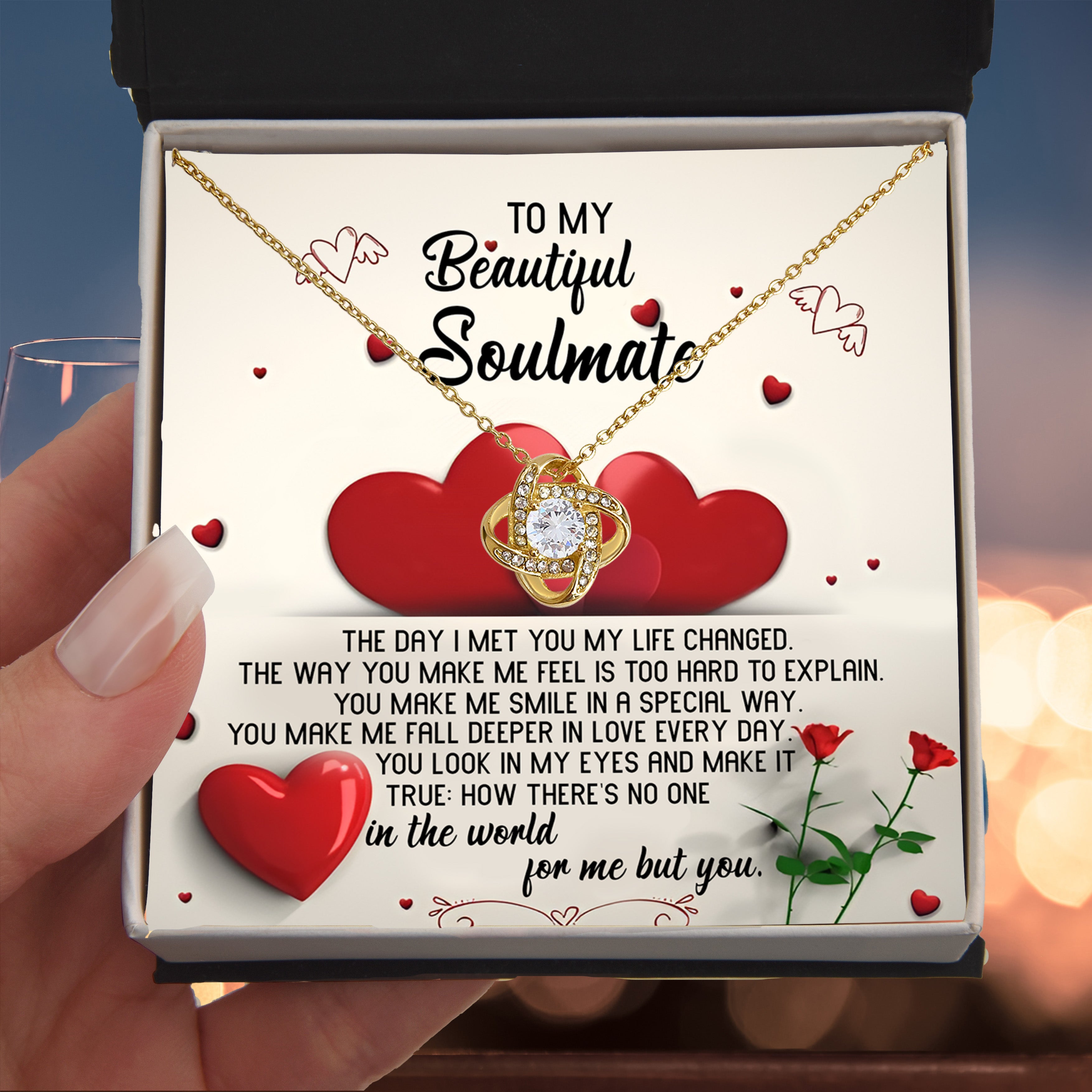 To My Beautiful Soulmate - My Heart Skips a Beat - Love Knot Necklace - Mallard Moon Gift Shop