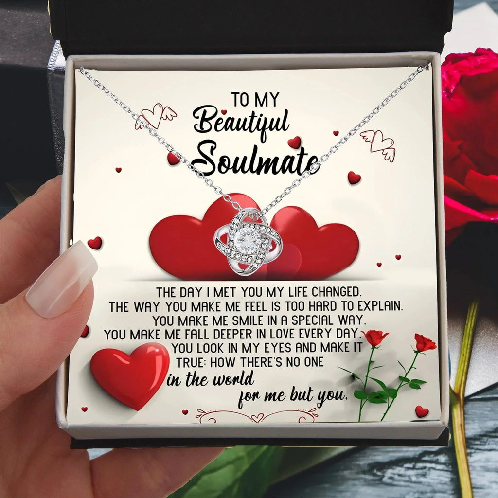 To My Beautiful Soulmate - Heartfelt Love Knot Necklace with Message Card for Valentine’s Day, Anniversary, or Special Occasions