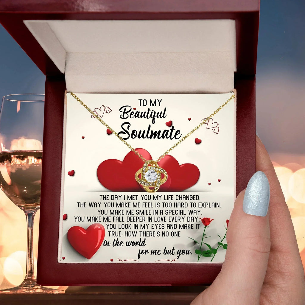 To My Beautiful Soulmate - Heartfelt Love Knot Necklace with Message Card for Valentine’s Day, Anniversary, or Special Occasions