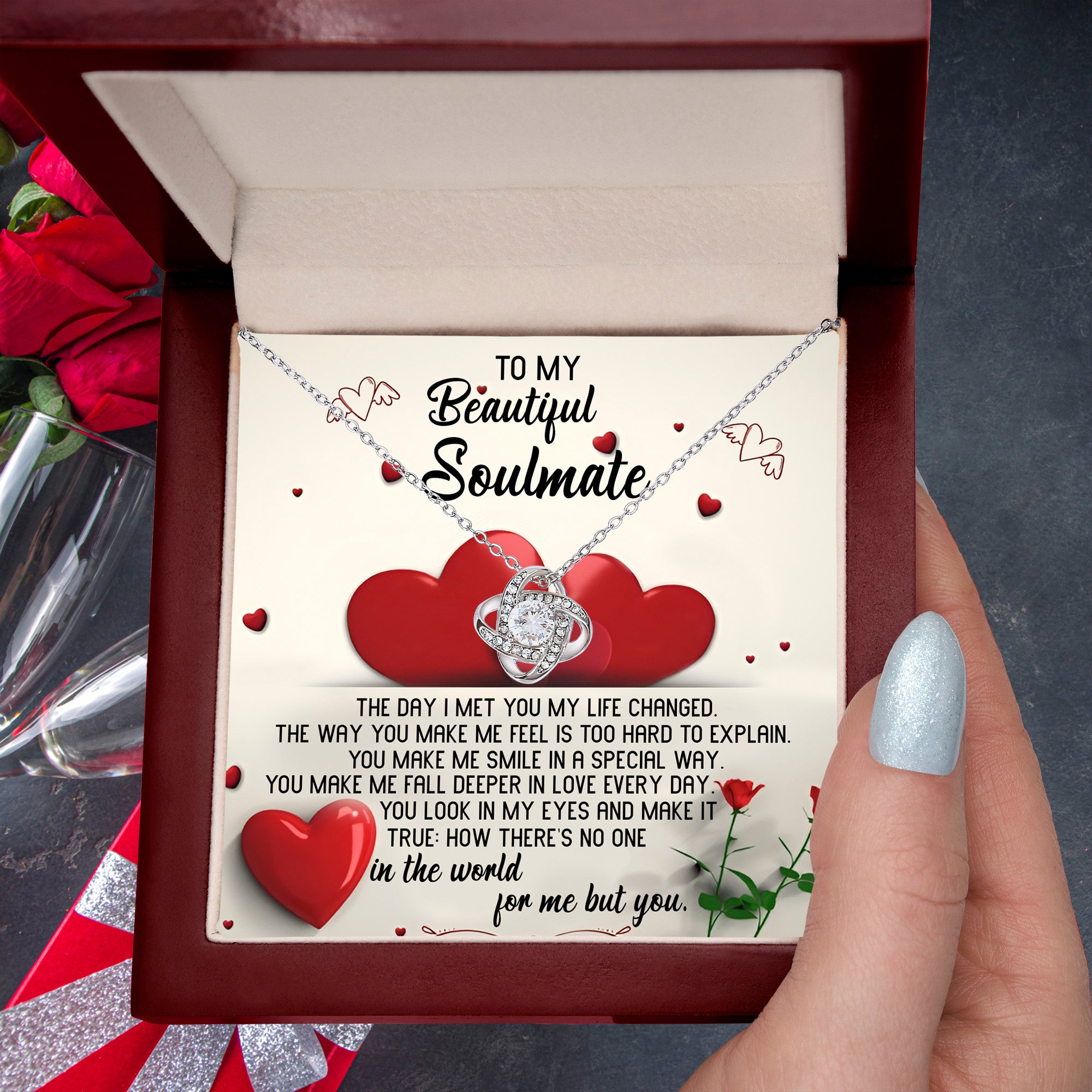 To My Beautiful Soulmate - My Heart Skips a Beat - Love Knot Necklace - Mallard Moon Gift Shop