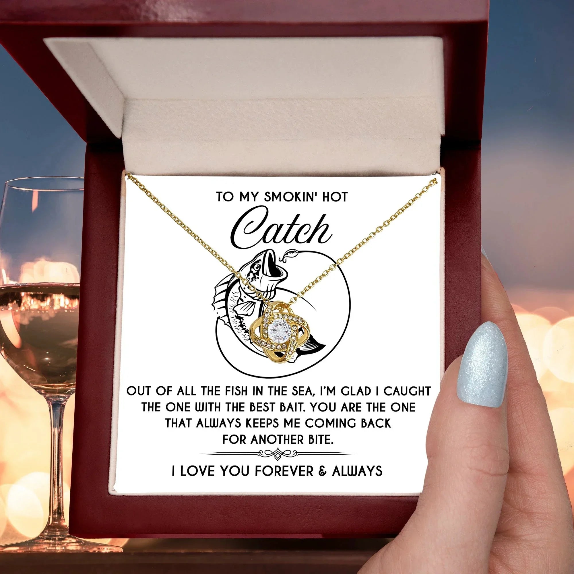 To My Smokin' Hot Catch Love Knot Necklace - Romantic Gift for Soulmate on Valentine's Day
