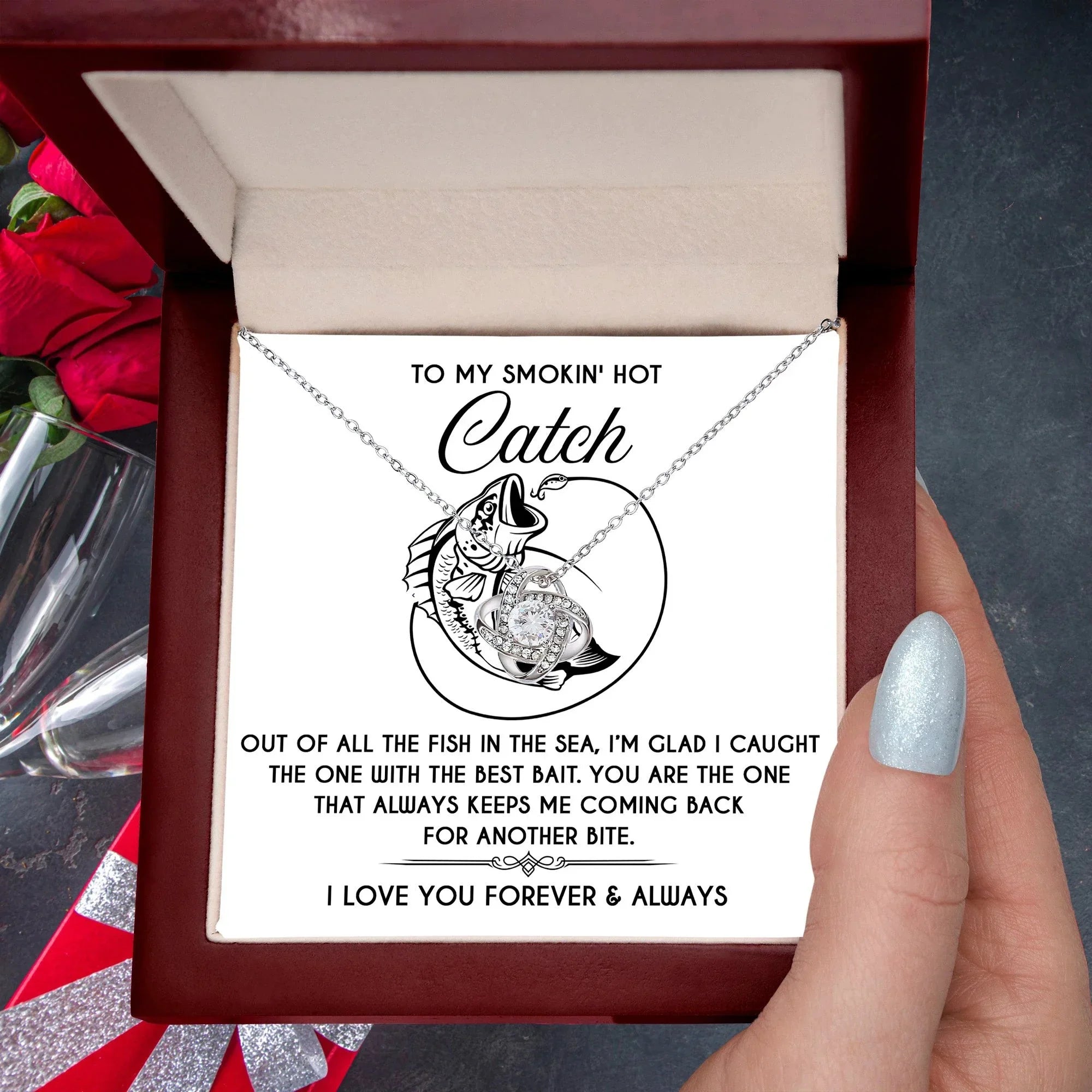 To My Smokin' Hot Catch Love Knot Necklace - Romantic Gift for Soulmate on Valentine's Day