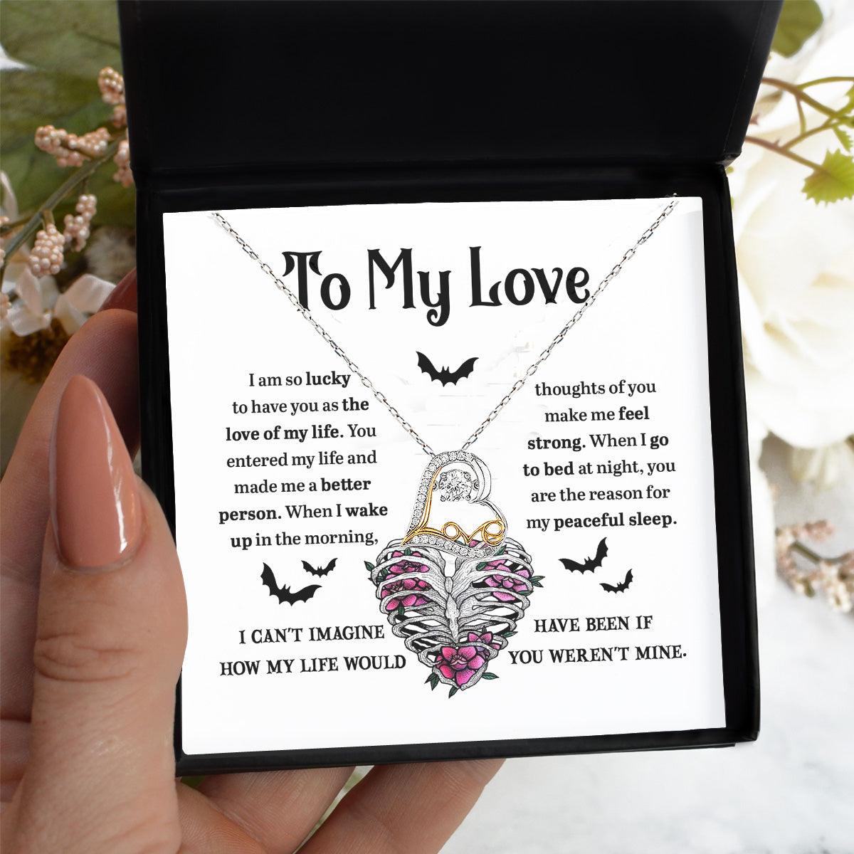 Soulmate, Wife, Girlfriend - Love of My Life Halloween Inspired Love Dancing Heart Necklace - Mallard Moon Gift Shop