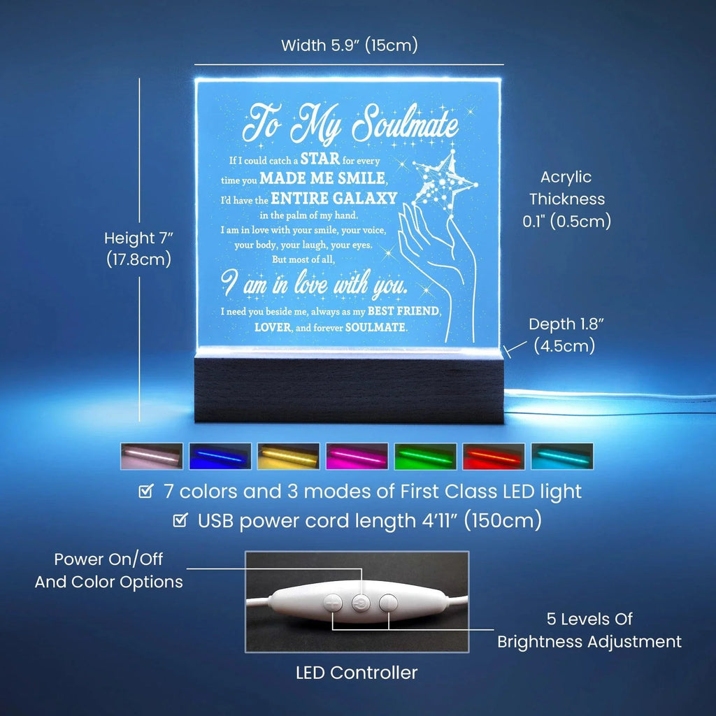 Soulmate Gift - Catch a Star Acrylic Plaque with Lighted LED Wooden Base